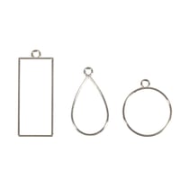 Chatons en métal: Pendentif, argent, rectangle, goutte et cercle, 3pce