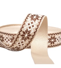 Bobine 14,5m sangle fleurs ethnique 38mm marron/beige