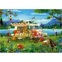 Puzzle camping au bord du lac avec combi volkswagen 1000 pieces - collection paysage et montagne - educa - 19922