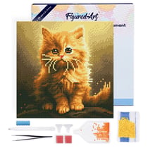Mini Diamond Painting Broderie Diamant Figured’Art 25x25cm toile tendue sur châssis en bois - diamants ronds - Mignon Petit Chaton Orange