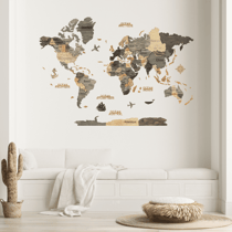 Carte du Monde en Bois 3D CREATIFWOOD Graphite, M (100 x 70 cm) - Décoration Murale
