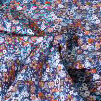 Tissu Popeline de Coton Fleurs St jean sur fond Bleu marine