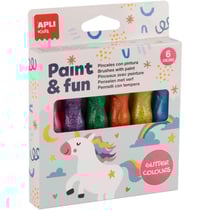6 pinceaux avec peinture pailletée - Gouache - Pour enfant - Apli Kids
