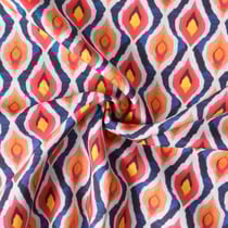 Tissu Coton imprimé Solkha motifs géométriques Rouges sur fond Bleu marine - Au mètre