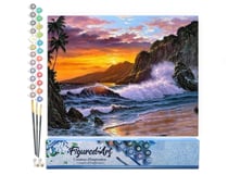 Peinture par Numéro Figured'Art - Falaise et Vagues - Kit de Loisir Créatif DIY Numéro d'Art Complet - 40x50cm sans châssis en bois