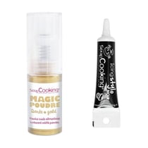 Poudre alimentaire dorée + Stylo de glaçage noir