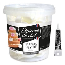 30 roses blanches en papier azyme + Stylo de glaçage noir