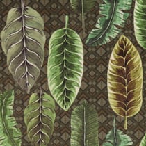 Tissu Velours ras épais tout doux Feuilles vertes sur fond Kaki