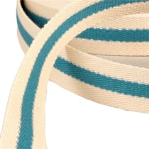 Bobine 20m sangle 3 bandes fil métal coton 30mm bleu canard