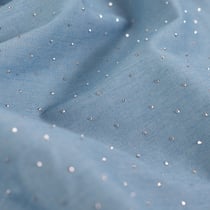 Tissu Chambray Coton Strass sur fond Bleu jean
