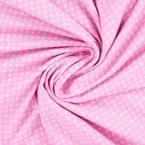 Tissus Jersey Coton imprimé Petites fleurs blanches et jaunes sur fond Rose