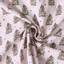 Tissu Coton imprimé Elaya petit sapin sur fond Rose poudré - Au mètre