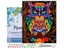 Peinture par Numéro Figured'Art avec Cadre - Hibou coloré - Kit de Loisir Créatif DIY Numéro d'Art Complet - 40x50cm toile tendue sur châssis
