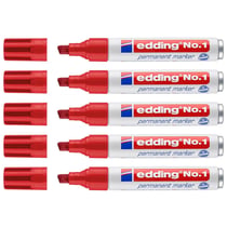 Lot 5 Marqueurs permanents EDDING - Rouge - Pointe biseautée 1-5 mm - Rechargeable
