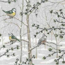 Lot de 4 serviettes en papier découpage collage 33 cm OISEAUX EN HIVER