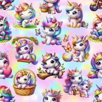 Tissu Polycoton envers Eponge licornes Lumina sur fond Multicolore - Au mètre