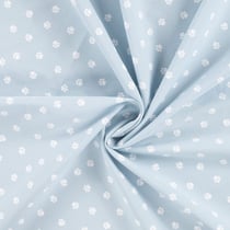 Tissu Popeline de Coton  patounes blanches Zumi sur fond Bleu ciel - Au mètre