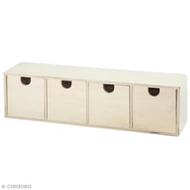 Meuble casier à tiroirs en bois brut - 4 tiroirs - 35 x 8 x 9,5 cm