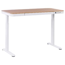 Bureau Réglable Bois Clair et Blanc 120 x 60 cm Electrique Assis/Debout à Cadre en Acier Poudré Design Moderne Hauteur Ajustable