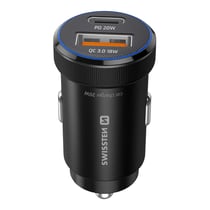 Swissten Chargeur Voiture Fast Charging 20W USB-C Power Delivery et USB 3.0 Noir