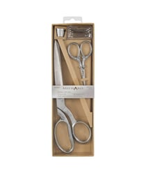 Coffret ciseaux : couture 21.5cm + broderie 9.5cm + dé à coudre + épingles - Milward Argent