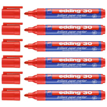 Lot de 6 marqueurs permanents EDDING - Pointe ronde 1,5-3 mm - Encre brillante - Rouge