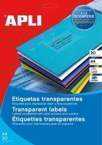 Apli 119025 - Etiquettes polyester transparentes format 99,1 x 67,7 mm Laser et Copieur