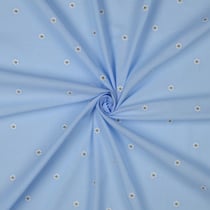 Tissu Coton brodé petites Paquerettes lurex sur fond Bleu ciel