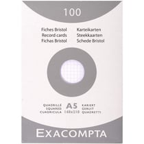 Fiches bristol - A5 - Petits carreaux - Non perforées - Blanc - Lot de 100 - Exacompta