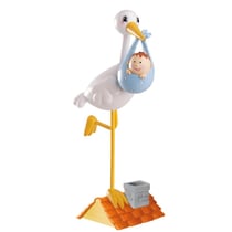 Dekora - Décoration Cigogne à cloche-pied Bleue en métal