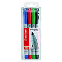 Lot de 5 pochettes de 4 feutres pour transparents encre soluble pointe moyenne - STABILO - OHPen - Multicolore
