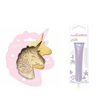 Kit pour biscuit en relief Licorne + Stylo au chocolat lilas