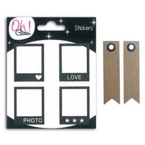 Stickers Polaroïd noirs + 20 étiquettes kraft Fanion