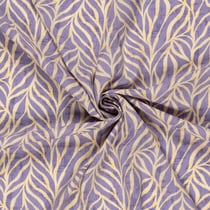 Tissu Coton Viscose aspect Lin Feuilles sur fond Parme