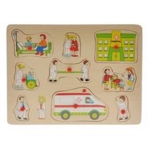 Puzzle en bois l'hopital en action 9 pieces - puzzle a encastrer avec boutons