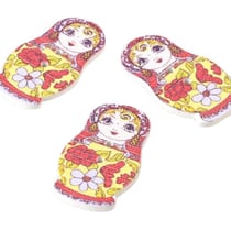 Lot de 6 boutons en bois poupée russe jaune et rouge 30mm