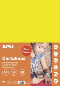 Apli 14252 - Carton de couleur jaune fluo Format A4 180gr. 210x297mm