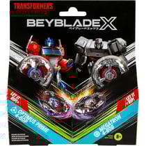 Coffret pack 2 toupies beyblade x transformers : optimus prime 4-60p et megatron 4-80b - type endurance et équilibre - pack toupie et lanceur - hasbro g0353