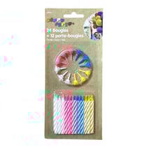 Bougies - Pour gâteaux d'anniversaire - 24 bougies + 12 porte-bougies