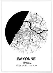 Affiche Carte Bayonne | A3 : 29,7x42cm