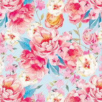 Lot de 4 serviettes en papier découpage collage 33 cm FLEUR ROSE FOND BLEU FL 206