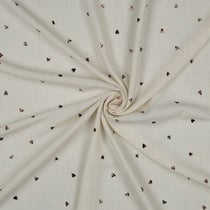 Tissu Lin Viscose petits Coeurs Brun brillants sur fond Ecru