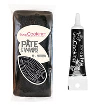 Pâte d'amande noire 200 g + Stylo de glaçage noir