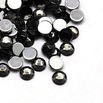 40 Perles Cabochon Rond Strass Noir 8 mm Acrylique à coller - Dos Argenté - Creation Diy