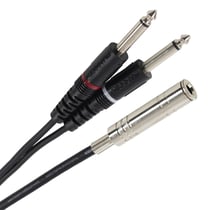 Plugger Adaptateur Y 2x Jack TS mâle mono 6,35mm vers Jack TRS femelle stéréo 6,35mm.