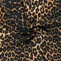 Tissu Satin Velvet Esmera léopard Noir sur fond Brique