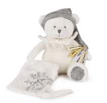 Doudou 25 ans - Ours blanc pantin attache sucette