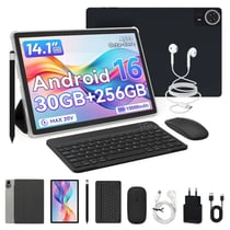 Tablette Tactile 14'' Android 16 - KOTSREN - 30 Go RAM - 256 Go ROM - 10000mAh recharge rapide 30 W - avec Clavier, Stylet & Étui