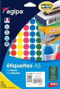 Pastilles couleurs assorties multi usage Ø 15 mm 7 feuilles