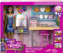 Coffret barbie et l'atelier de peinture avec poupée barbie + accessoires - 26 pièces - poupée mannequin - mattel - hcm85